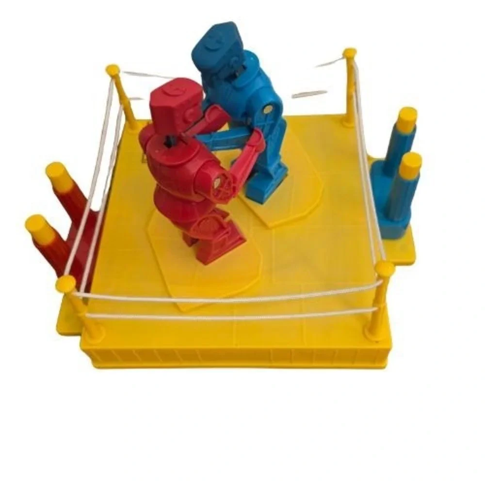 Mattel Rock Em Sock Em Robots Tabletop Boxing Game Red Rocker Blue Bomber Ring